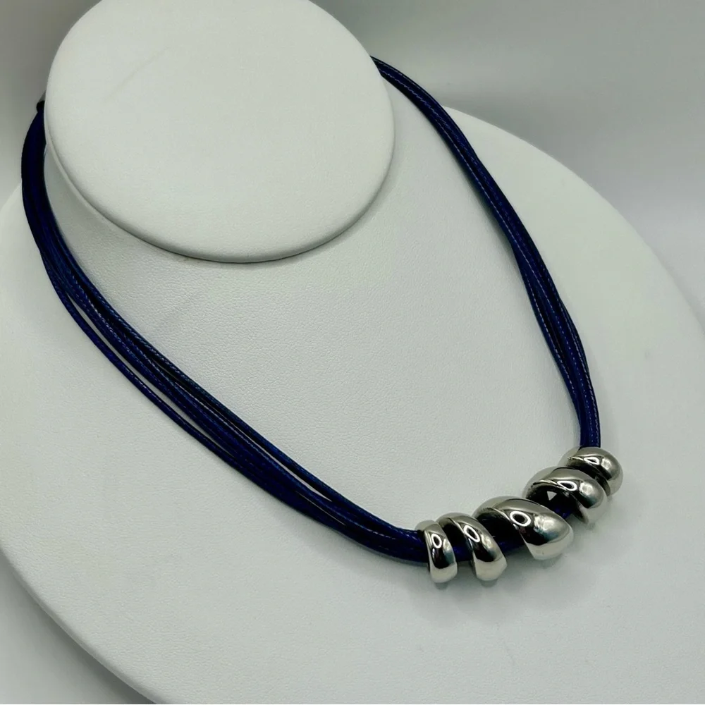 Modern Multi-Corded Navy With Silver Slider Pendant
